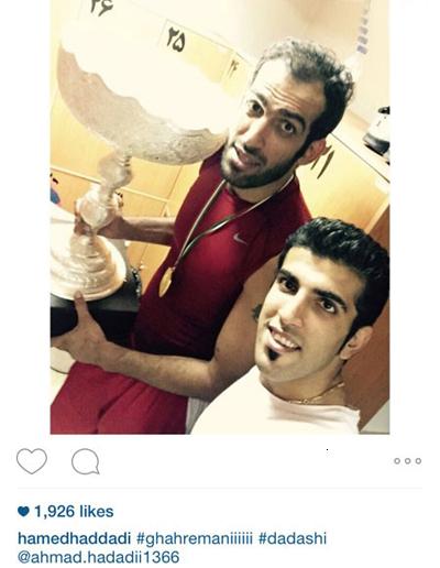 سلفی حامد حدادی و برادرش احمد با کاپ قهرمانی لیگ برتر بسکتبال