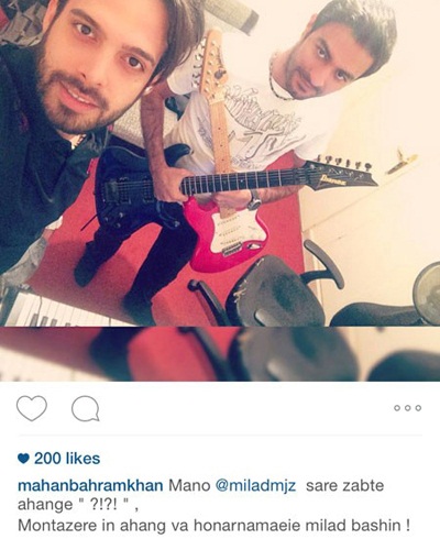 سلفی ماهان بهرام خان با همکارش سر ضبط آهنگ جدیدشان