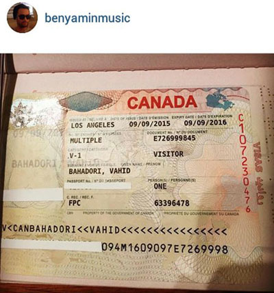 بنیامین عکسی از ویزای کانادایش به اشتراک گذاشت تا همه هواداران بدانند نامش وحید است نه بنیامین