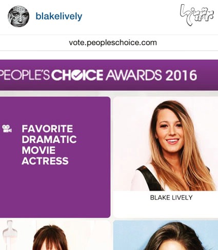 «بلیک لایولی» در صفحه اینستاگرام خود به هوادارانش گفت که نامزد جایزه محبوب ترین هنرپیشه زن در «جایزه برگزیده مردمی» شده است