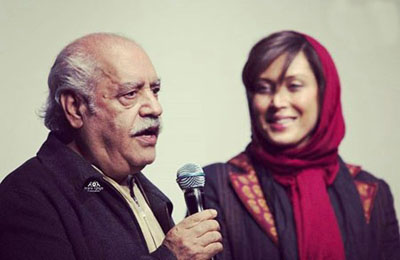 مهتاب کرامتی و استاد بهزاد فراهانی در حاشیه مراسم اکران فیلم «جامه دران»