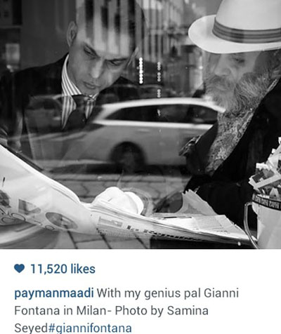 پیمان معادی در کنار دوست بااستعدادش جیانی فونتانا که یکی از طراحان مد مطرح در ایتالیاست