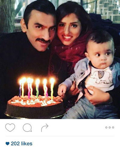 جشن تولد خانوادگی وحید مهین دوست در کنار همسر و فرزندش