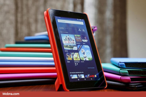 The new Amazon Fire tablet is displayed during a media event introducing new Amazon products in San Francisco, California September 16, 2015. Amazon.com Inc introduced on Thursday the $49.99 tablet, a price tag analysts said was low enough to set it apart in a crowded market and draw more customers to its online services. The new Fire tablet, one of several new and upgraded devices launched by Amazon, comes with a 7-inch (17 cm) wide screen and a front and back camera. It will start shipping on Sept. 30. Photo taken September 16, 2015.  REUTERS/Beck Diefenbach - RTS1KUE