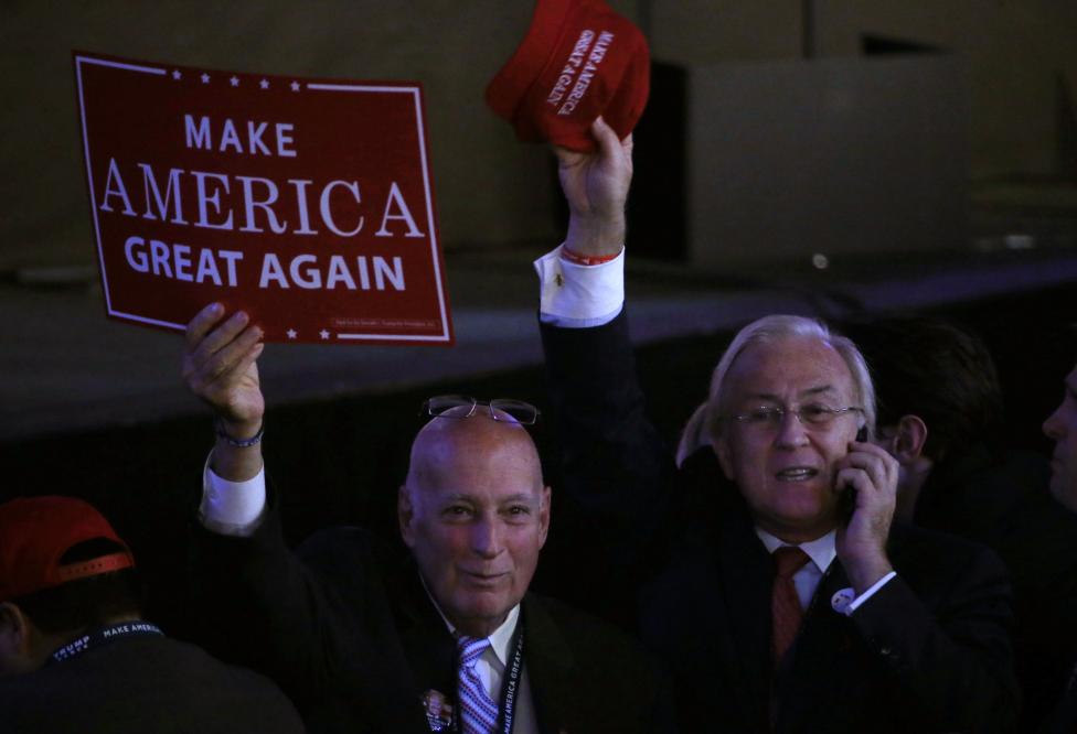 Supporters cheer as they wait at Republican U.S. presidential nominee Donald Trump's election night rally in New York