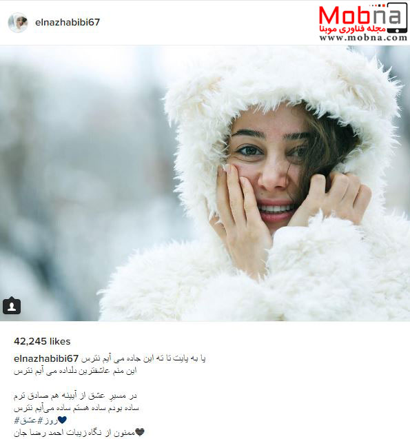پوشش جالب زمستانه الناز حبیبی در روز ولنتاین! (عکس)