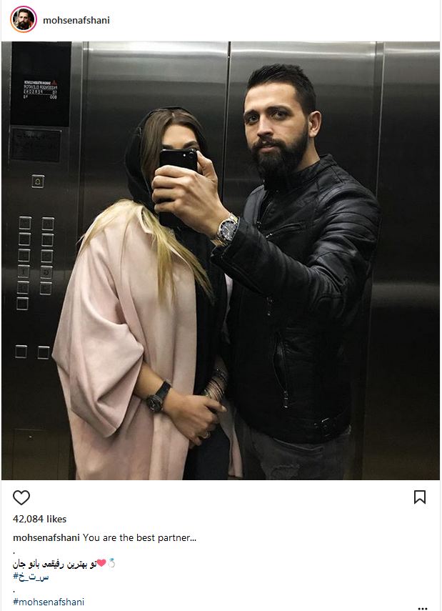 سلفی آینه ای محسن افشانی و همسرش در آسانسور (عکس)