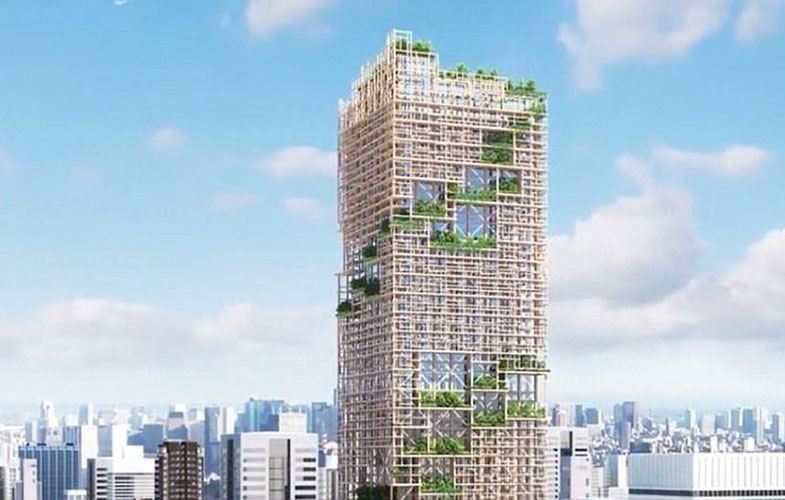 برج ۳۵۰ متری چوبی در ژاپن طراحی شد (+عکس)