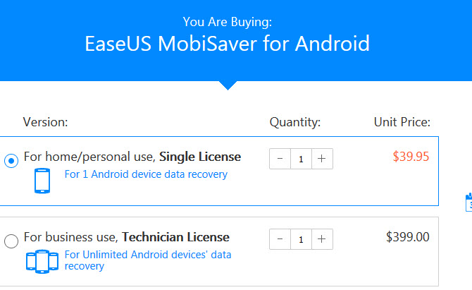 EaseUs Android Recovery Price