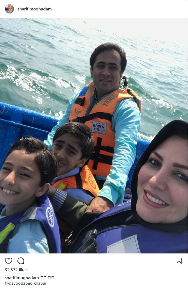قایق‌سواری زن و شوهر مجری شبکه به همراه فرزندانشان (عکس)