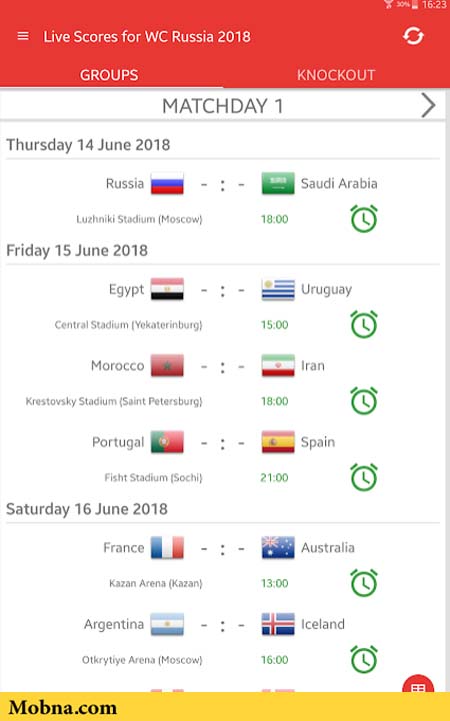 7 Live Scores for World Cup Russia 2018 app
