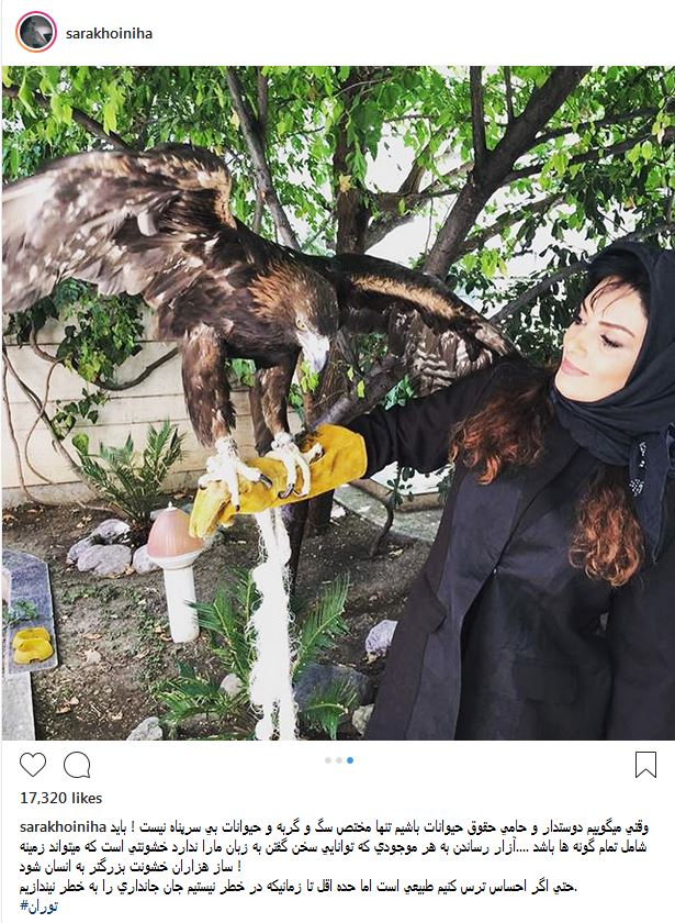 تصاویری از سارا خوئینیها به همراه یک عقاب (عکس)