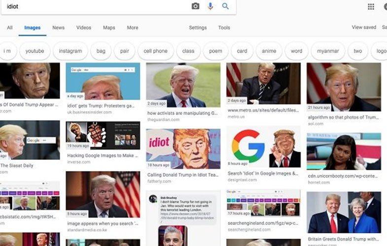 نمایش تصاویر ترامپ در صورت جستجوی کلمه احمق در گوگل