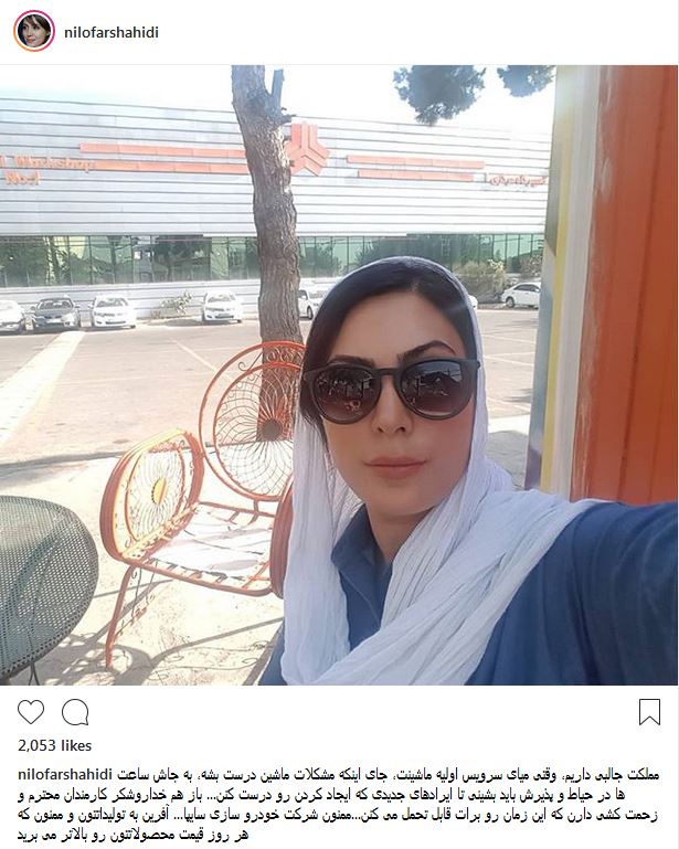 انتقاد نیلوفر شهیدی از خودروساز ایرانی! (عکس)