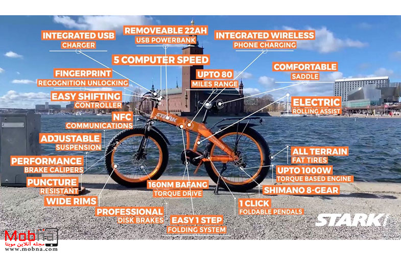 دوچرخه‌ الکتریکی با حسگر اثرانگشت و شارژر بیسیم موبایل (+تصاویر)