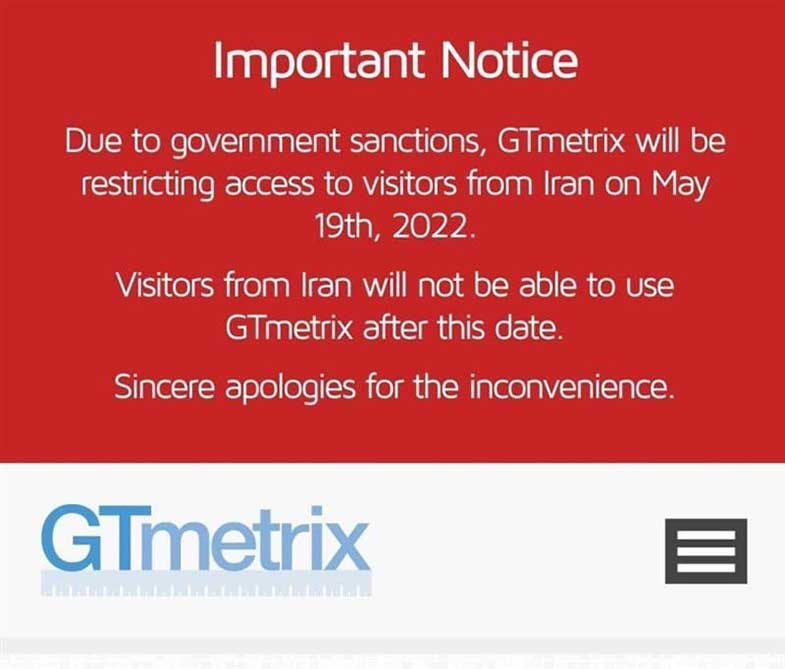 تحریم کاربران ایران توسط GTmetrix