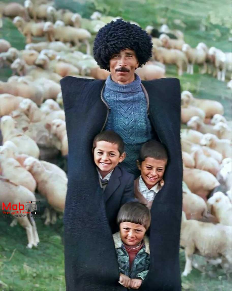 عکس جالب یک چوپان و فرزندانش در روستای خینالیق (عکس)
